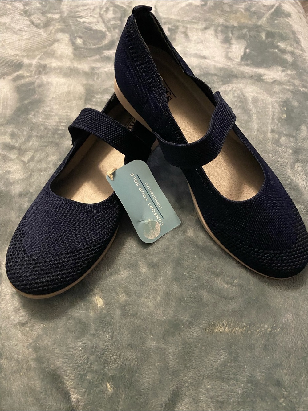 Cliffs by WHITE MOUNTAIN Navy Knit Mary Jane Flats